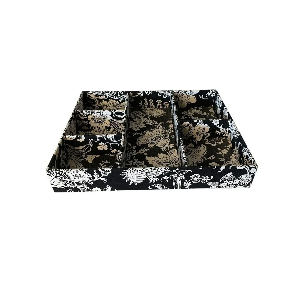 Closet Organizer Black White Floral Compartments 15 x 13 x 2.5 Desk Drawer